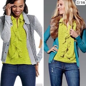 Cabi #3071 Reign Blouse Women's Yellow Ruffle Button Front Sleeveless XL